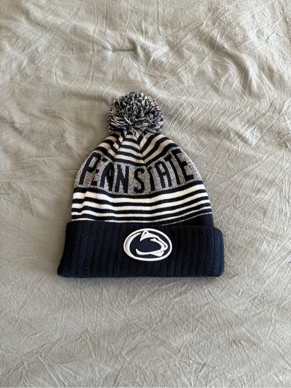 Penn State Pom Beanie Hat in Navy and White